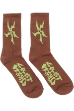 Load image into Gallery viewer, SHARP FLOWER SOCK BROWN GREEN

